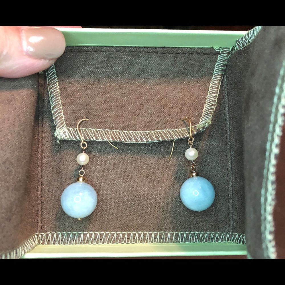 Ross-Simmons Milky Aqua Drop Wire Earrings